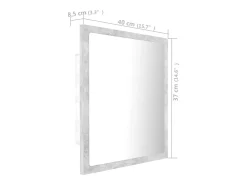 Espelho casa de banho c/ LED 40x8,5x37cm acrílico cinza cimento