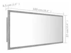 Espelho casa de banho c/LED 100x8,5x37cm acrílico cinza cimento