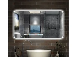Espelho de banheiro com iluminação LED 120 x 70 cm, Iluminação tricolor, função antiembaçante, brilho ajustável, recurso de memória de desligamento