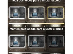 Espelho de banheiro com iluminação LED 120 x 70 cm, Iluminação tricolor, função antiembaçante, brilho ajustável, recurso de memória de desligamento