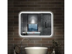 Espelho de banheiro com iluminação LED 80 x 60 cm, Iluminação tricolor, função antiembaçante, brilho ajustável, recurso de memória de desligamento