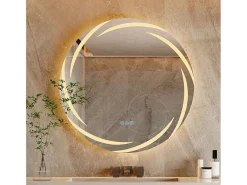 Espelho de banheiro de parede, espelho conectado a LED, espelho antiembaçante iluminado, espelho de banheiro com 3 telas sensíveis ao toque, 80x80 cm