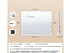 Espelho de Banheiro Estilo Hollywood SucceBuy, Luminoso Lâmpadas LED Variáveis, 3 Modos de Iluminação de Cor, 797x597 mm, USB, Tipo C
