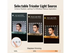 Espelho de Banheiro Estilo Hollywood SucceBuy, Luminoso Lâmpadas LED Variáveis, 3 Modos de Iluminação de Cor, 797x597 mm, USB, Tipo C