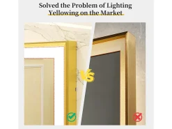 Espelho de banheiro iluminado por LED antiembaçante com moldura dourada 80x60x4cm