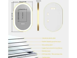 Espelho de banheiro LED 80x50cm espelho de parede oval antiembaçante 3 cores ajustáveis ​​80x50x4cm