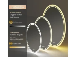 Espelho de banheiro LED 70x50cm oval antiembaçante espelho de parede com 3 cores ajustáveis ​​50x70cm