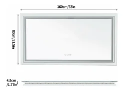 Espelho de banheiro LED 160x80cm espelho de parede retangular com iluminação antiembaçante 160x80cm