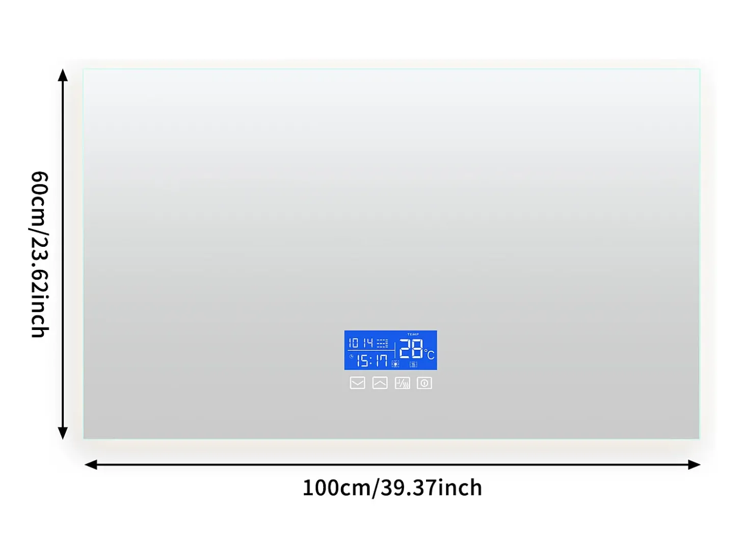 Espelho de banheiro LED 100x60 cm - Iluminação, Toque, Antiembaçante, Relógio, Temperatura, Regulável