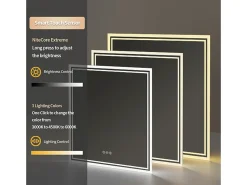 Espelho de banheiro LED 80x80cm espelho de parede quadrado com 3 cores ajustáveis ​​80x80cm