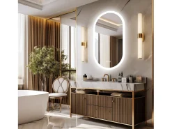 Espelho de banheiro oval LED 80x50cm espelho de parede iluminado com iluminação de 3 cores ajustáveis ​​80x50cm