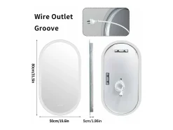 Espelho de banheiro oval LED 80x50cm espelho de parede iluminado com iluminação de 3 cores ajustáveis ​​80x50cm