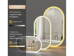 Espelho de banheiro oval LED 80x50cm espelho de parede iluminado com iluminação de 3 cores ajustáveis ​​80x50cm