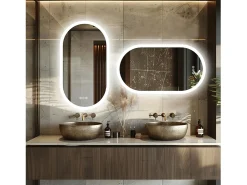 Espelho de banheiro oval LED 80x50cm espelho de parede iluminado com iluminação de 3 cores ajustáveis ​​80x50cm