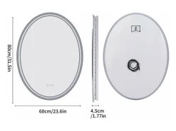 Espelho de banheiro oval LED antiembaçante com iluminação de 3 cores ajustáveis ​​60x80cm