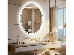 Espelho de banheiro oval LED antiembaçante com iluminação de 3 cores ajustáveis ​​60x80cm