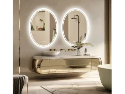 Espelho de banheiro oval LED antiembaçante com iluminação de 3 cores ajustáveis ​​60x80cm