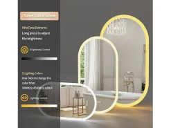 Espelho de banheiro oval LED 120x60cm espelho iluminado com 3 cores ajustáveis ​​antiembaçante 60x120cm