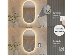 Espelho de banheiro oval LED 120x60cm espelho iluminado com 3 cores ajustáveis ​​antiembaçante 60x120cm