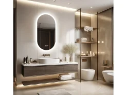 Espelho de banheiro oval LED 120x60cm espelho iluminado com 3 cores ajustáveis ​​antiembaçante 60x120cm
