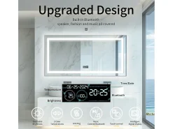 Espelho de banheiro 140x70cm LED ajustável + antiembaçante + Bluetooth 5.2 + Relógio + 3 cores 4 botões