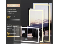Espelho de banheiro 140x70cm LED ajustável + antiembaçante + Bluetooth 5.2 + Relógio + 3 cores 4 botões