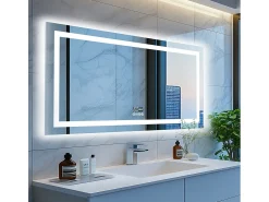 Espelho de banheiro 140x70cm LED ajustável + antiembaçante + Bluetooth 5.2 + Relógio + 3 cores 4 botões