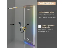Espelho de banheiro 120x60cm RGB e LED ajustável + antiembaçante + Bluetooth 5.2 + Relógio + 3 cores 4 botões