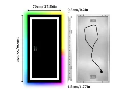 Espelho de banheiro 120x60cm RGB e LED ajustável + antiembaçante + Bluetooth 5.2 + Relógio + 3 cores 4 botões