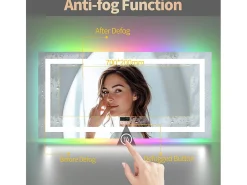 Espelho de banheiro 140x70cm RGB e LED ajustável + antiembaçante + Bluetooth 5.2 + Relógio + 3 cores 4 botões
