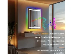 Espelho de banheiro 90x70cm RGB e LED ajustável + antiembaçante + Bluetooth 5.2 + Relógio + 3 cores 4 botões