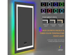 Espelho de banheiro 90x70cm RGB e LED ajustável + antiembaçante + Bluetooth 5.2 + Relógio + 3 cores 4 botões