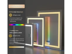 Espelho de banheiro 90x70cm RGB e LED ajustável + antiembaçante + Bluetooth 5.2 + Relógio + 3 cores 4 botões