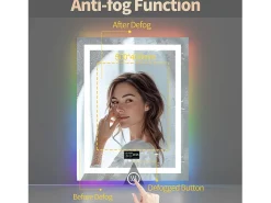 Espelho de banheiro 90x70cm RGB e LED ajustável + antiembaçante + Bluetooth 5.2 + Relógio + 3 cores 4 botões