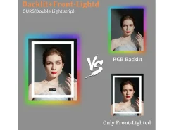 Espelho de banheiro 90x70cm RGB e LED ajustável + antiembaçante + Bluetooth 5.2 + Relógio + 3 cores 4 botões