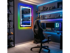 Espelho de banheiro 90x70cm RGB e LED ajustável + antiembaçante + Bluetooth 5.2 + Relógio + 3 cores 4 botões