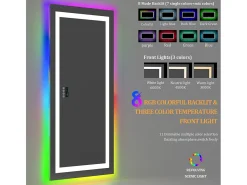Espelho de banheiro 160x80cm RGB e LED ajustável + antiembaçante + Bluetooth 5.2 + Relógio + 3 cores 4 botões