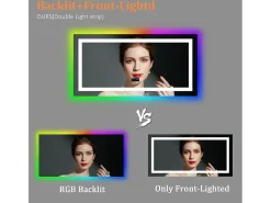 Espelho de banheiro 160x80cm RGB e LED ajustável + antiembaçante + Bluetooth 5.2 + Relógio + 3 cores 4 botões