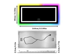 Espelho de banheiro 160x80cm RGB e LED ajustável + antiembaçante + Bluetooth 5.2 + Relógio + 3 cores 4 botões