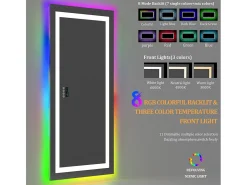 Espelho de banheiro 151x78cm RGB e LED ajustável + antiembaçante + Bluetooth 5.2 + Relógio + 3 cores 4 botões