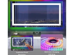 Espelho de banheiro 151x78cm RGB e LED ajustável + antiembaçante + Bluetooth 5.2 + Relógio + 3 cores 4 botões