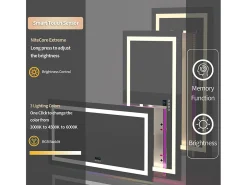 Espelho de banheiro 151x78cm RGB e LED ajustável + antiembaçante + Bluetooth 5.2 + Relógio + 3 cores 4 botões