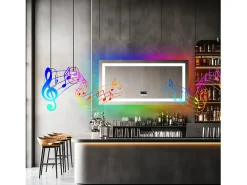 Espelho de banheiro 151x78cm RGB e LED ajustável + antiembaçante + Bluetooth 5.2 + Relógio + 3 cores 4 botões