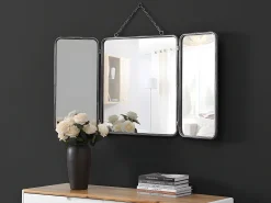 Espelho de barbeiro tríptico vintage CERRONE - C. 60 x A. 112 cm - Cinza metalizado