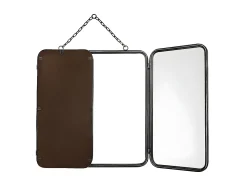 Espelho de barbeiro tríptico vintage CERRONE - C. 60 x A. 112 cm - Cinza metalizado