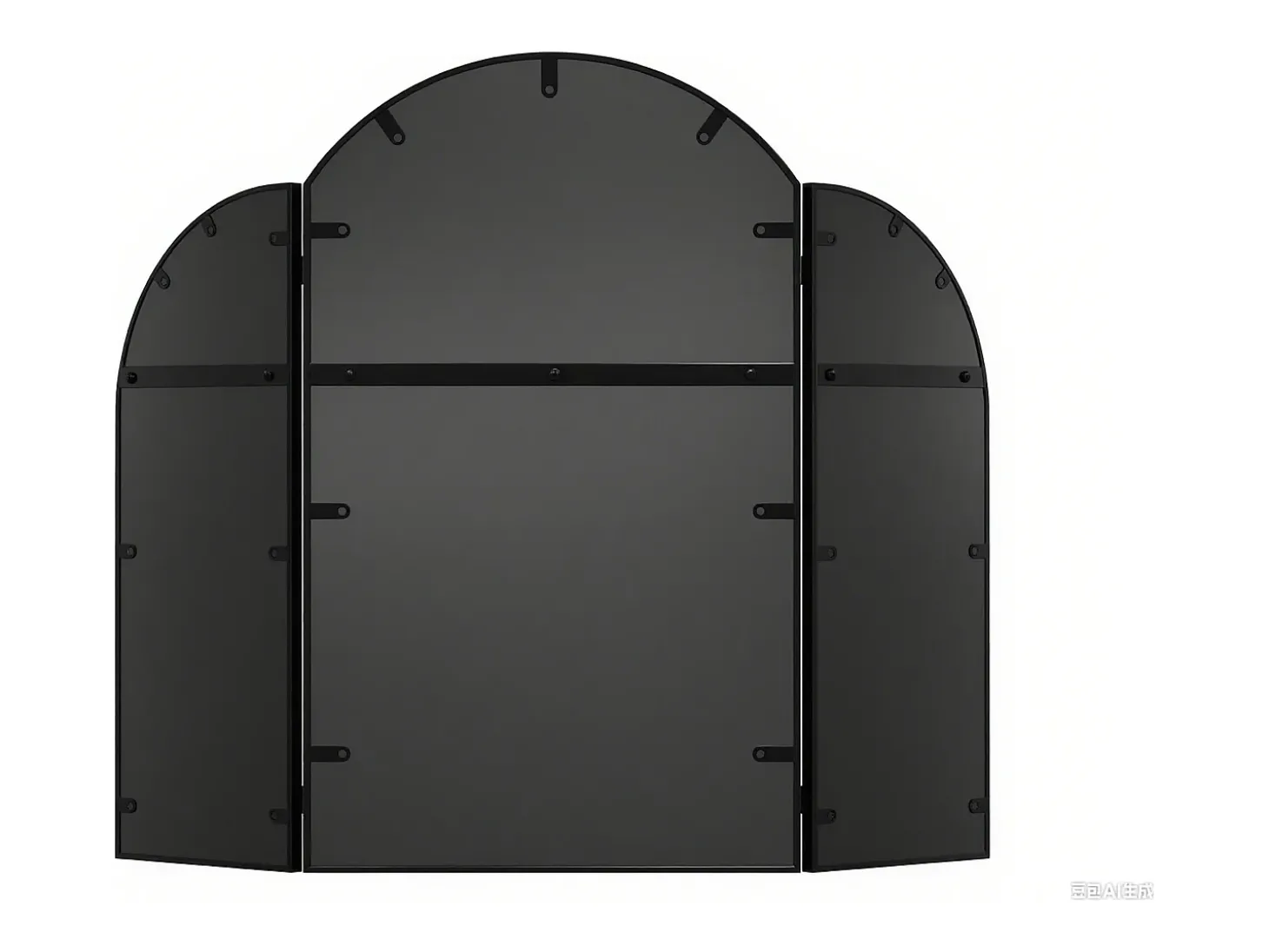 Espelho de barbeiro tríptico em metal dourado - L. 85 x H. 70.5 cm, Preto, QIANA