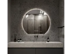Espelho de casa de banho redondo com LED, 80 cm, prateado, com função anti-embaciamento - Vidro e metal