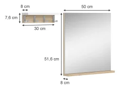 Espelho de casa de banho branco 50x8x51.6 henri