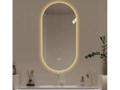 Espelho de casa de banho com LED sensível ao toque e função anti-embaciamento, 60x120 cm, vidro prateado.