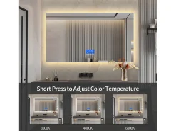 Espelho de Casa de Banho com Iluminação - 100 x 60 cm - Espelho de Casa de Banho LED - com Toque, Anti-embaciamento, Relógio, Temperatura, Regulável